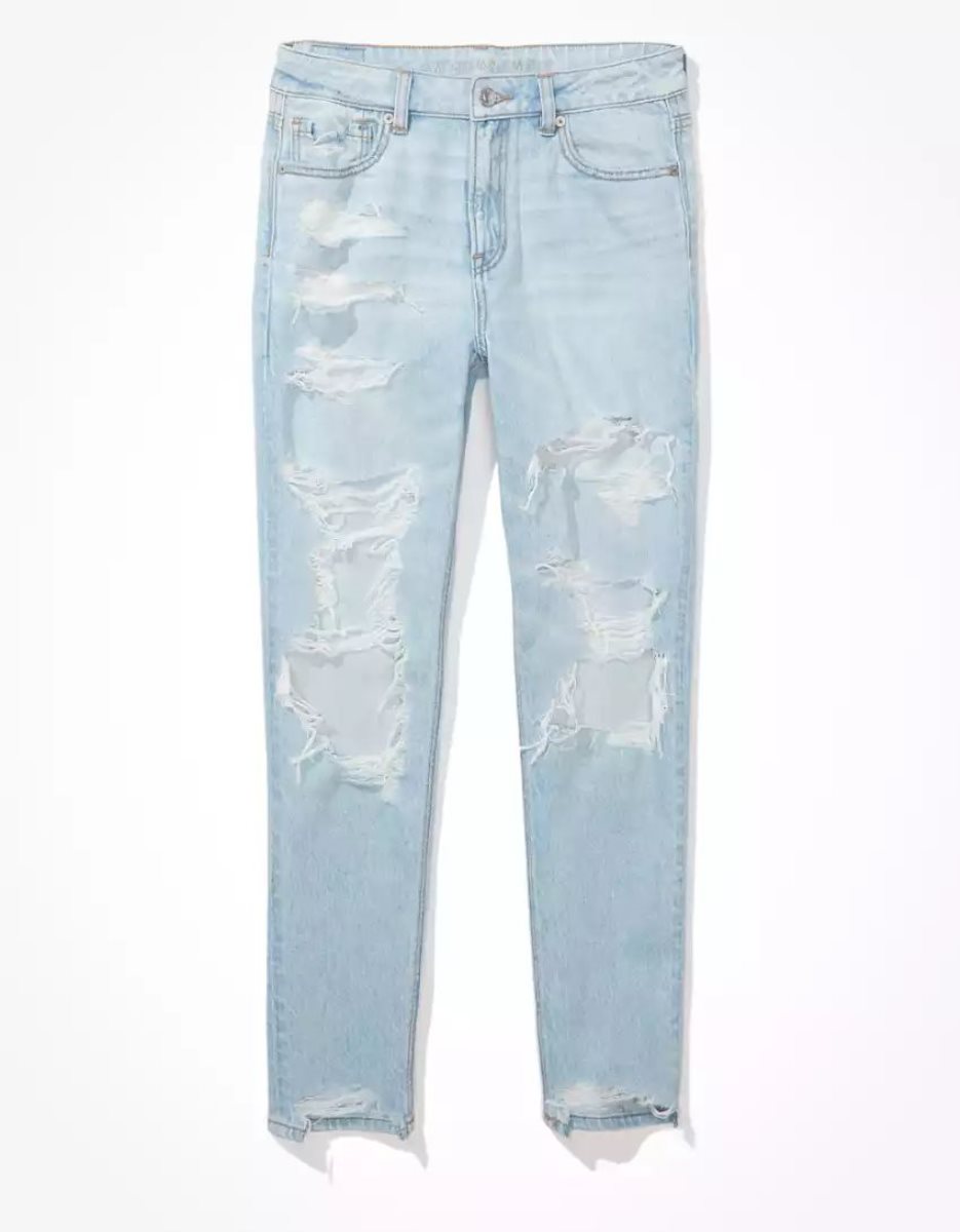 Jean American Eagle AE Strigid Ripped Mom Indigo Femme | UDT-50803457